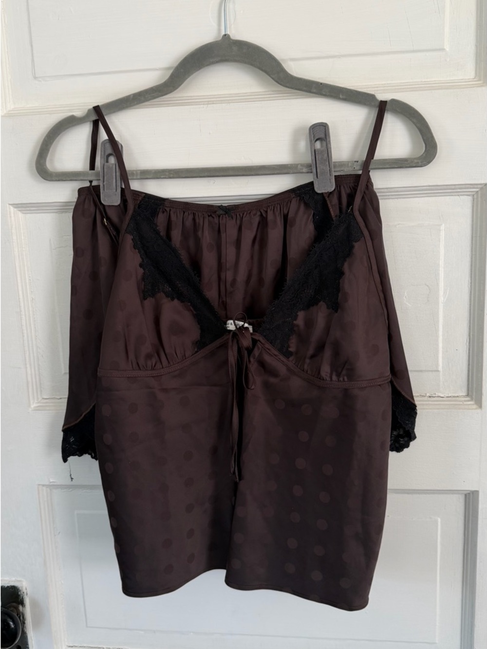 Lace & Satin Polka Dot Brown Sleep Set